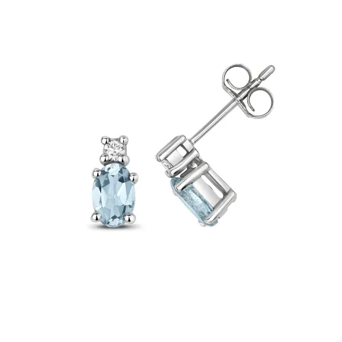 Diamond And Aquamarine Oval Studs